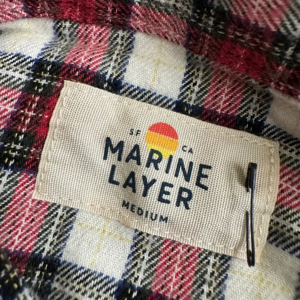 Marine Layer Kendall womens shirt red plaid button down sz medium Collared - Picture 8 of 12